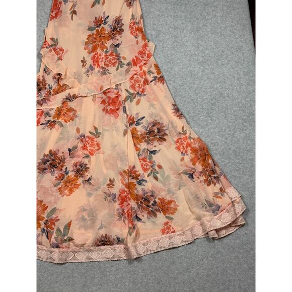 Intimately Free People Womens Size S Stay A While Floral Ruffle Maxi Dress Sheer - Picture 9 of 11